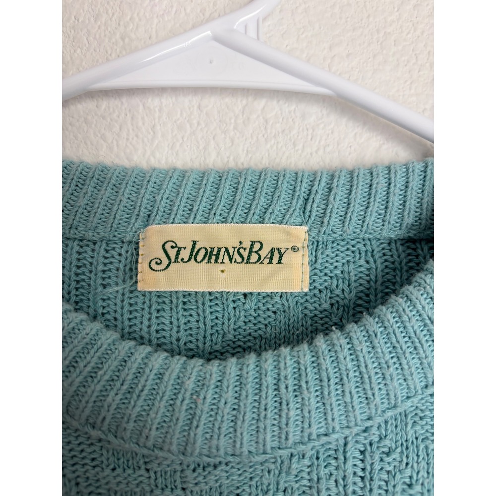 St Johns Bay Women Aqua Blue Textured Knit Long Sleeve Sweater - Picture 2 of 3